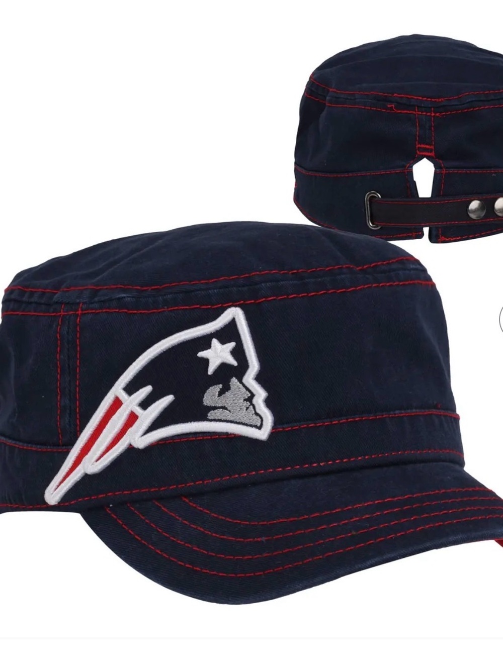 New Era Navy Military-Style Cap with Red Stitching and Team Patch